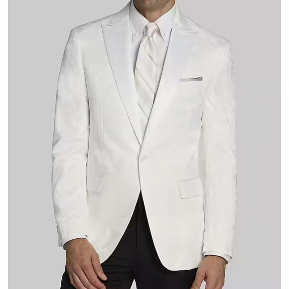 Jos A Bank Dinner Jacket Blazer 40R Tailored Fit Floral Jacquard White E01071 - Picture 1 of 7